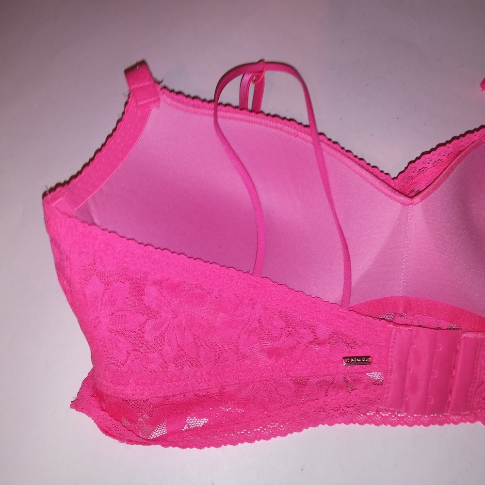 Victoria Secret PINK Bralette Bra XL Neon Pink Lace Push Up Underwire New - Picture 6 of 6